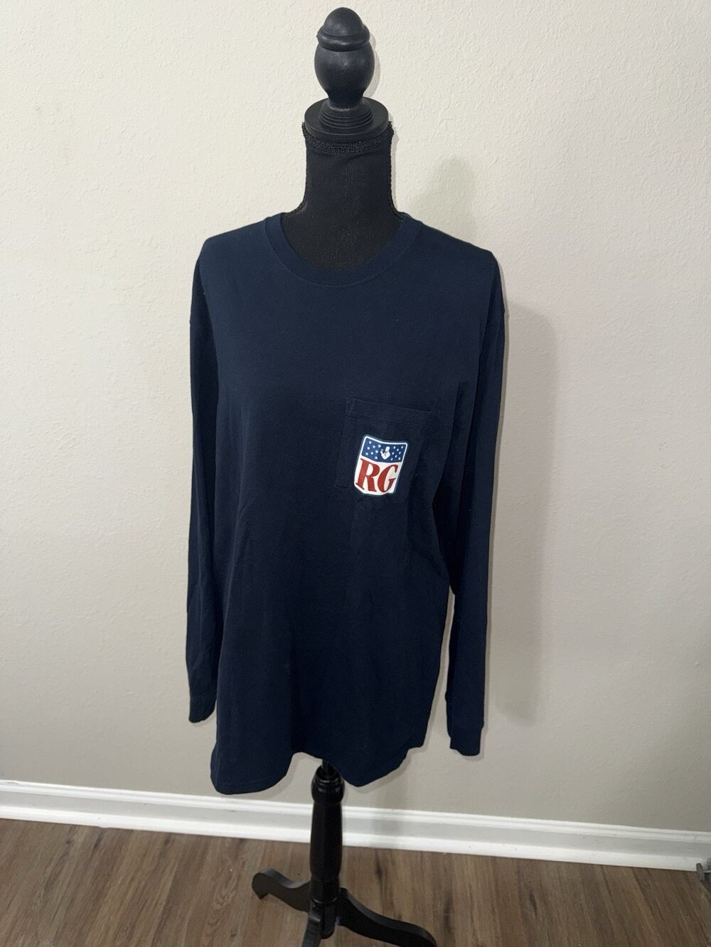 Rowdy Gentleman Reagan Bush 84 Pocket Tee Shirt Navy Blue Long Sleeve Men's XL